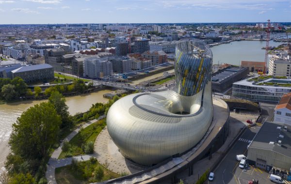 BORDEAUX, FRANCE, September 9 2019: La Cite du Vin, the wine museum of Bordeaux near to Garonne River. Bordeaux, Aquitaine, France